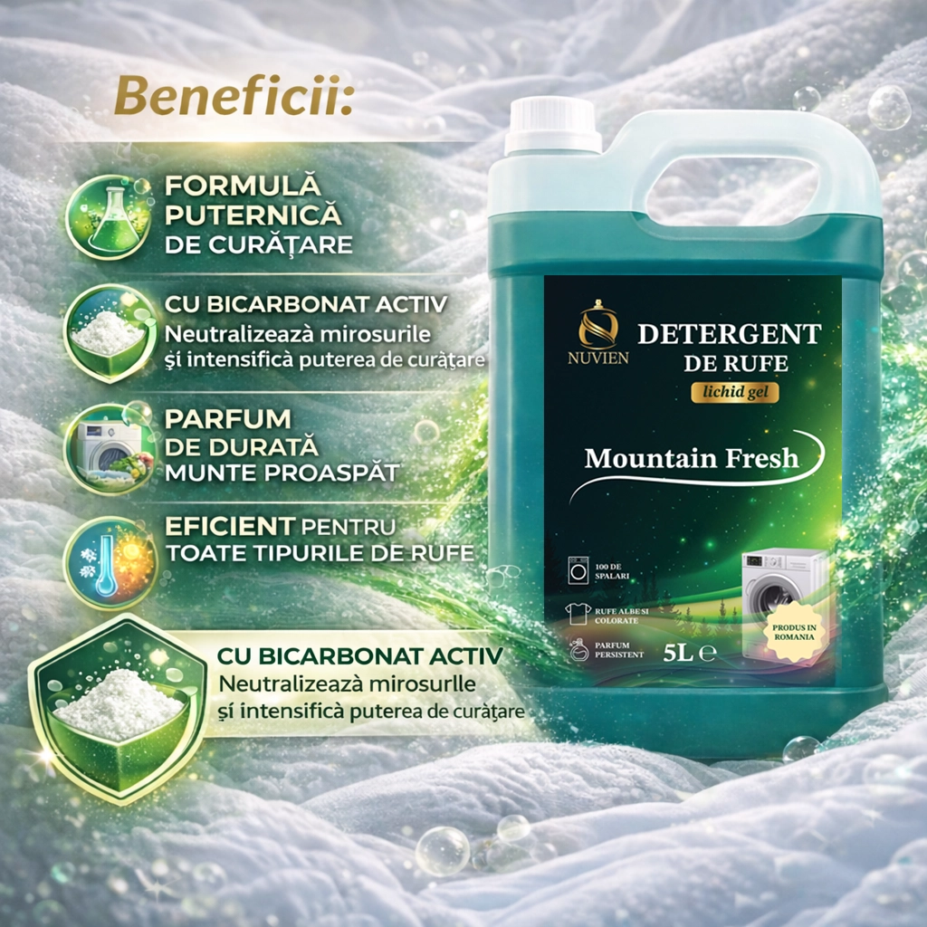 Nuvien Family Pack MIX, Detergent de rufe 4 arome x 5L cu Bicarbonat