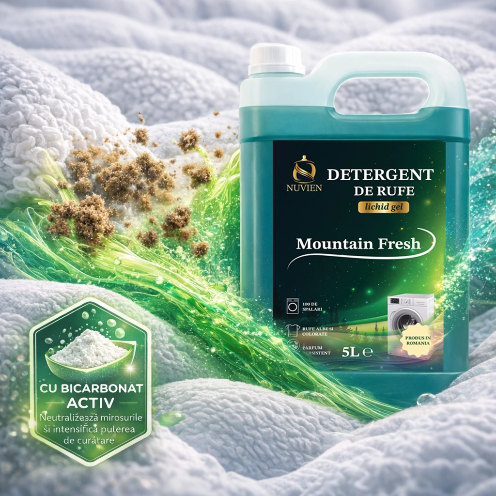 Pachet Detergent Family Combo, pachet complet pentru rufe albe, colorate, negre, 200 spalari, cu bicarbonat de sodiu, mountain fresh, alpin forest