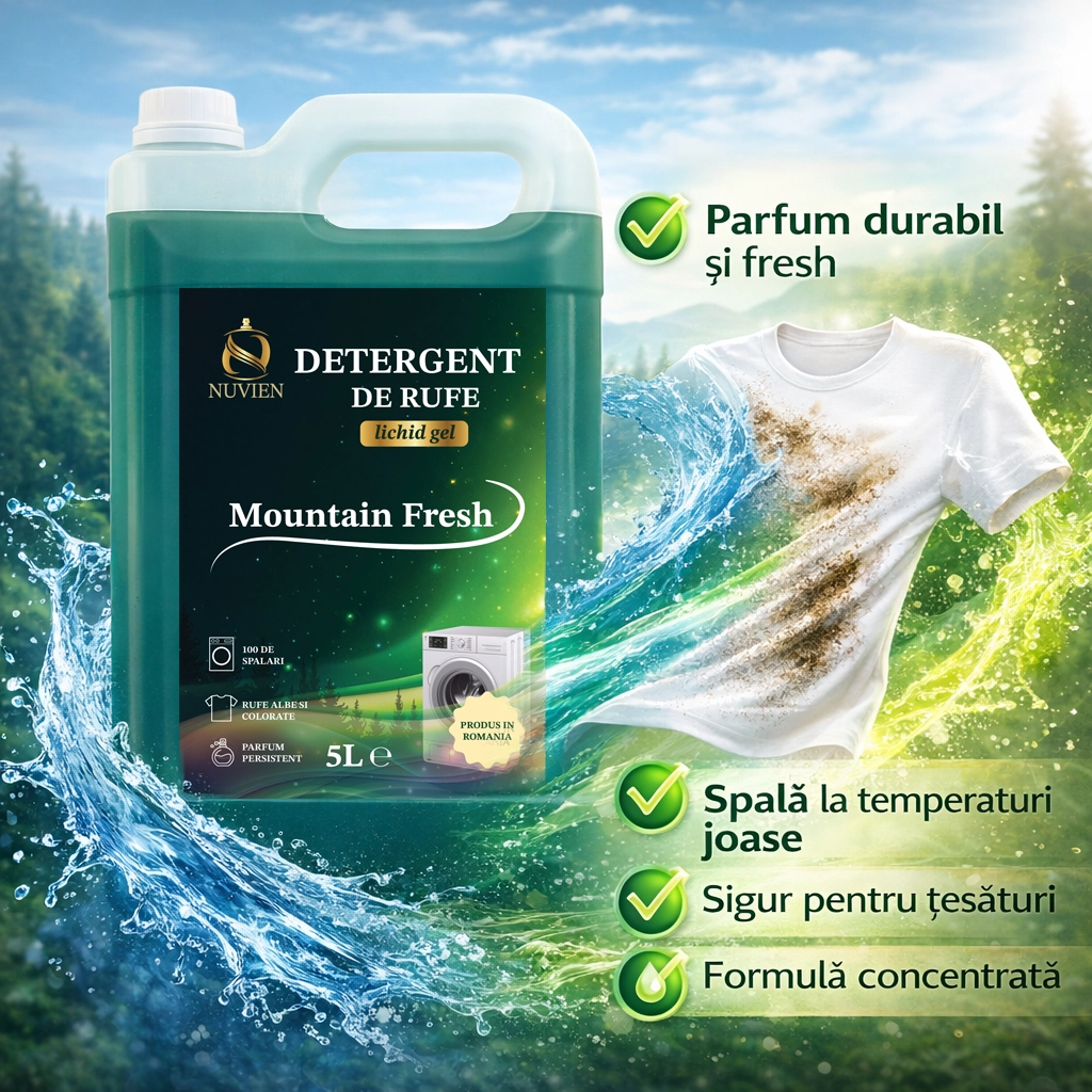 Pachet Detergent Family Combo, pachet complet pentru rufe albe, colorate, negre, 200 spalari, cu bicarbonat de sodiu, mountain fresh, alpin forest