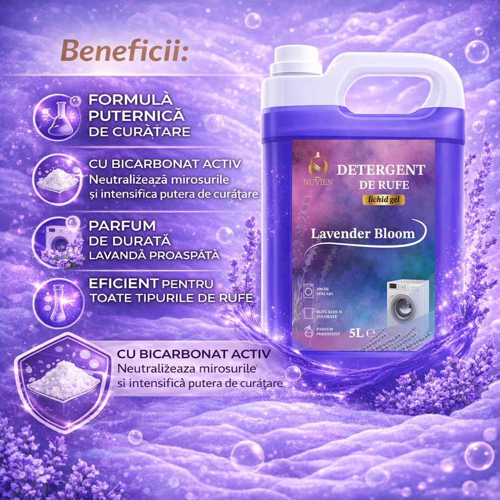 Family Lavender DUO – Pachet Detergent Rufe 2 x 5L Lavender Bloom + Parfum de Rufe CADOU