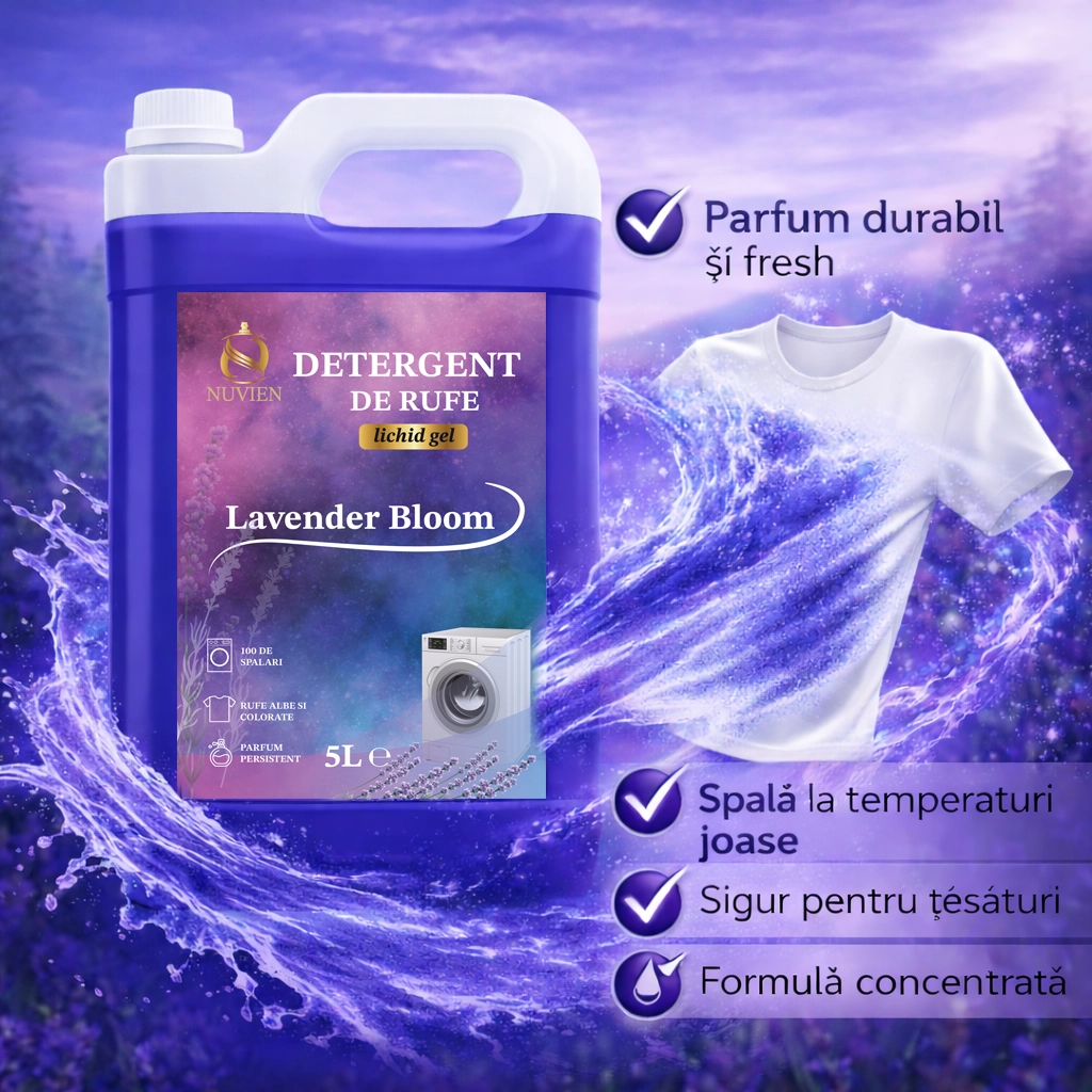 Family Lavender DUO – Pachet Detergent Rufe 2 x 5L Lavender Bloom + Parfum de Rufe CADOU