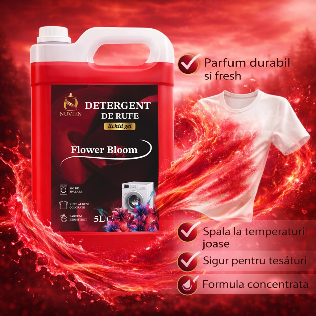 Family Flower DUO – Pachet Detergent Rufe 2 x 5L Flower Bloom + Parfum de Rufe CADOU