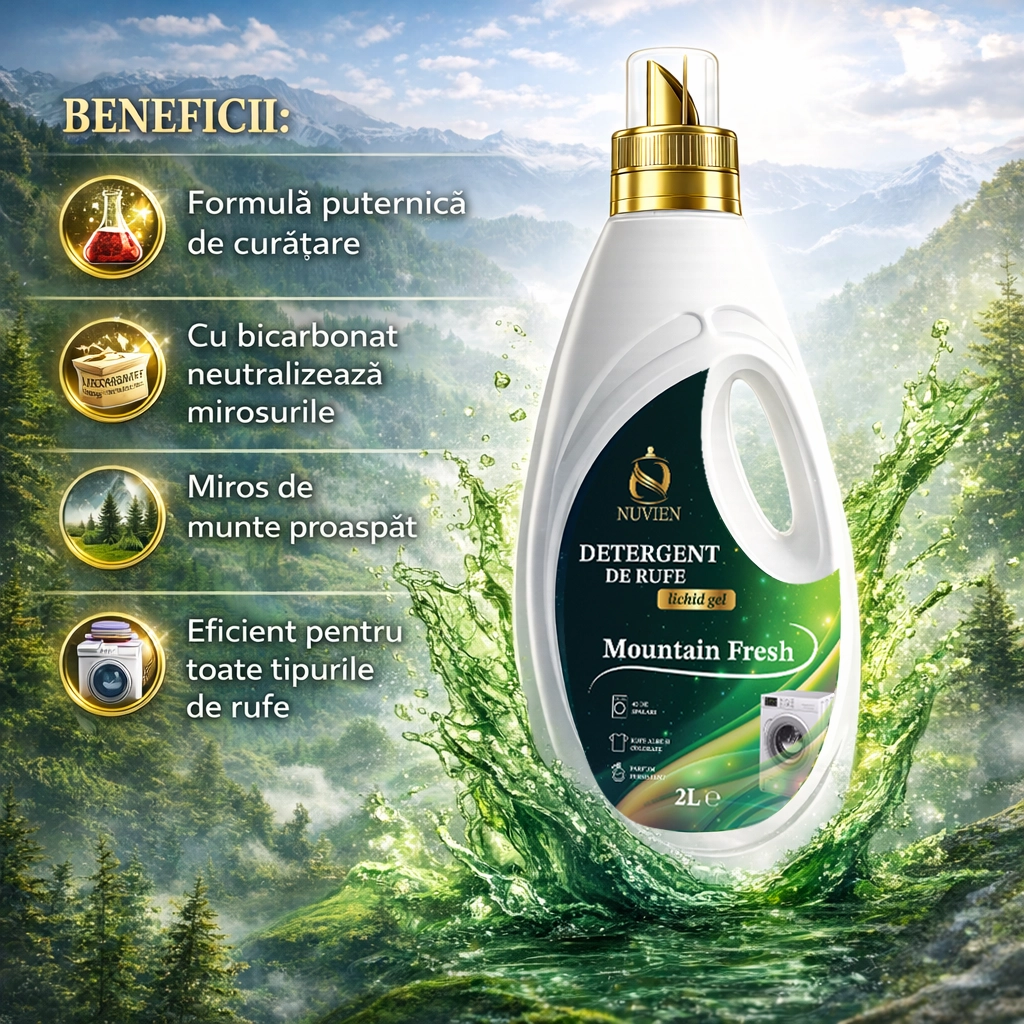 Detergent lichid Nuvien Mountain Fresh 2L cu bicarbonat
