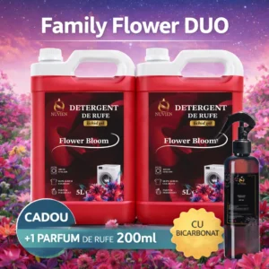 Family Flower DUO – Pachet Detergent Rufe 2 x 5L Flower Bloom + Parfum de Rufe CADOU