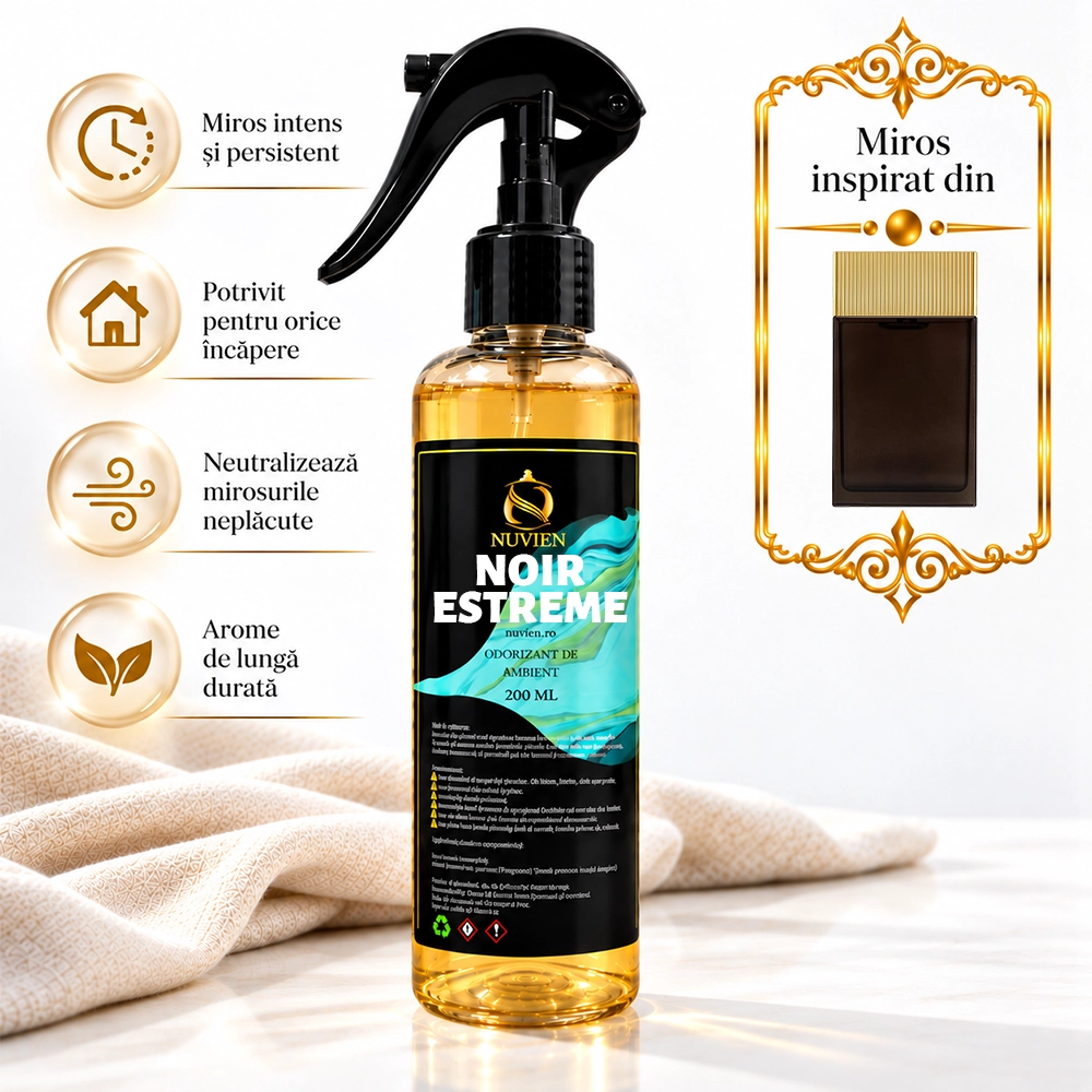 Odorizant 3 în 1 auto, tesaturi și ambient aroma de lux inspirata din Noir Extreme, 200ml